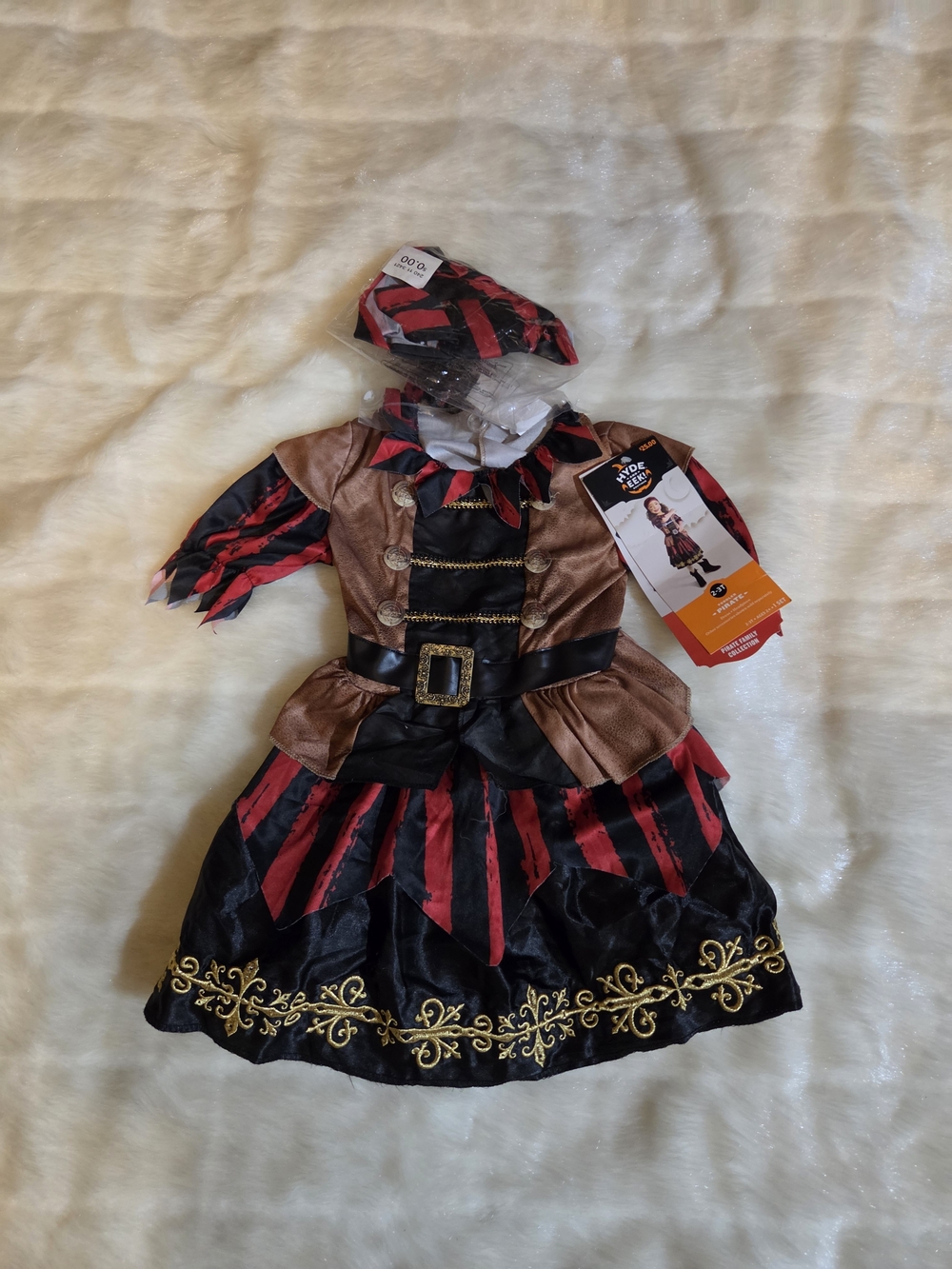 Girls' Red & Black Pirate Costume Dress with Hat